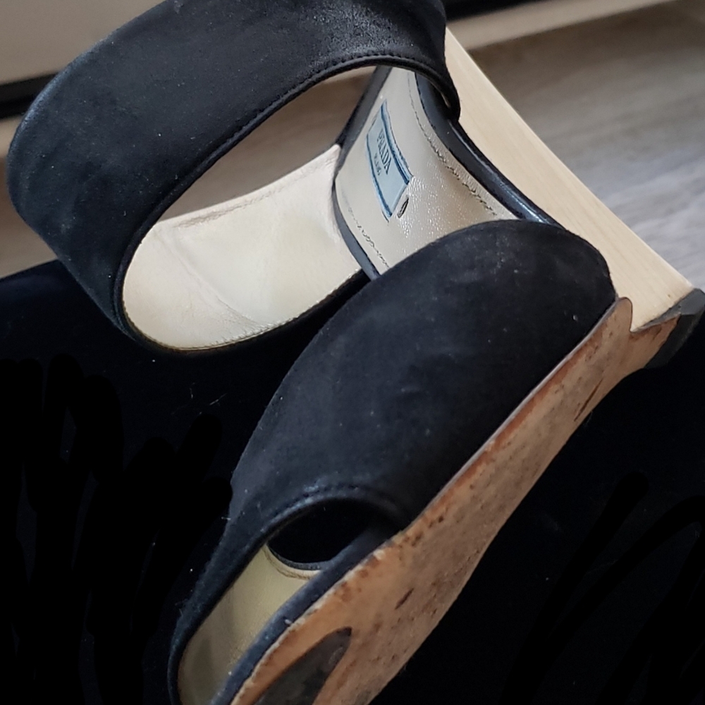 Prada Black Calzature.Donna Suede Wood Wedge Heel